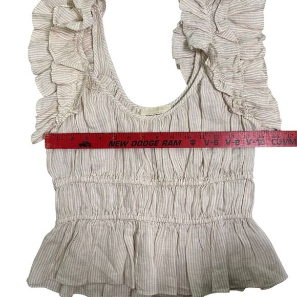 Ulla Johnson Paloma Ruffle Top in Sand Stripe Linen Women’s Size 6 - Picture 7 of 8
